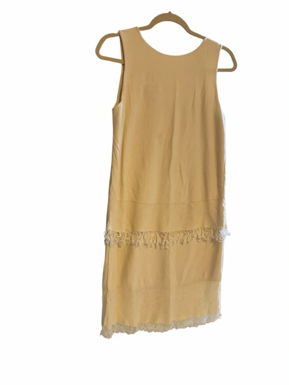 Theory Cream Fringe Hem Sleeveless Shift Dress - Picture 3 of 7